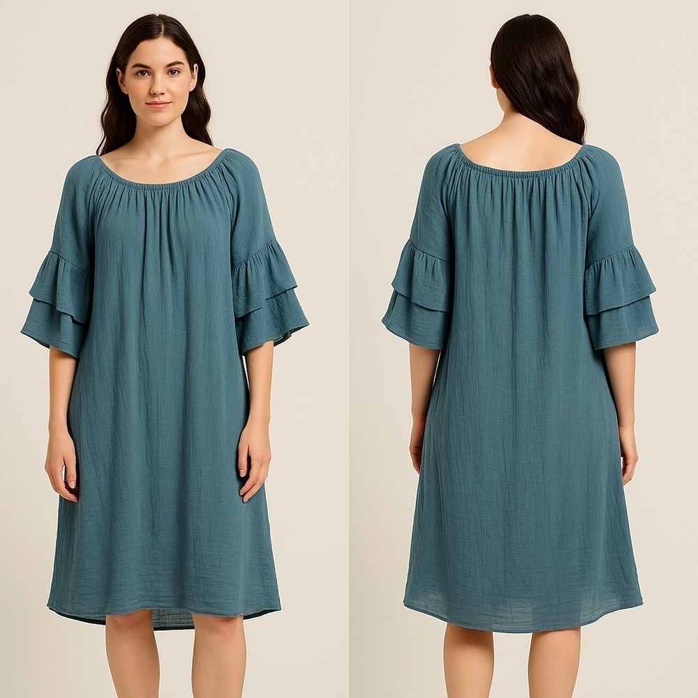 Indigo Rose Peasant-Style Dress – Size L